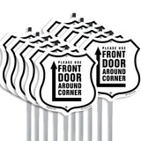 Please Use Front Door Around Corner Right Up Arrow