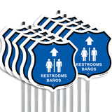 Restrooms Baños Up Arrow Bilingual English / Spanish