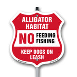 Alligator Warning Shield Sign Alligator Habitat No Feeding Fishing. Keep Dogs On Leash