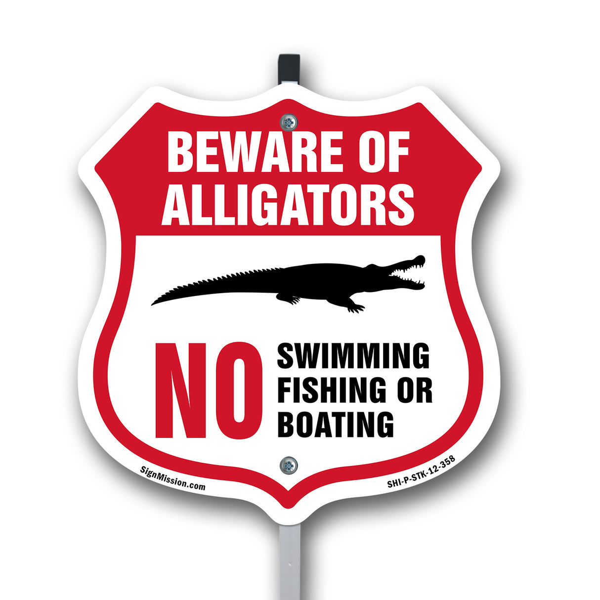 Alligator Warning Shield Sign Beware Of Alligators. No Swimming Fishing Or Boating