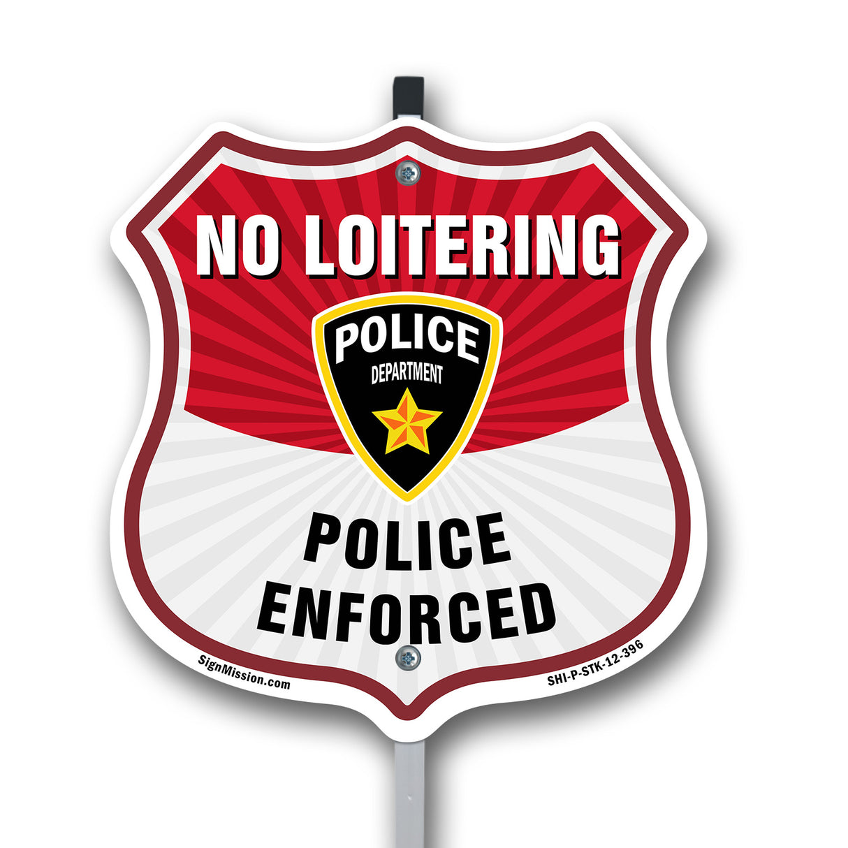 No Loitering Shield Sign Police Enforced. Police Department
