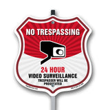 No Trespassing Shield Sign 24 Hour Video Surveillance Trespassers Will Be Prosecuted