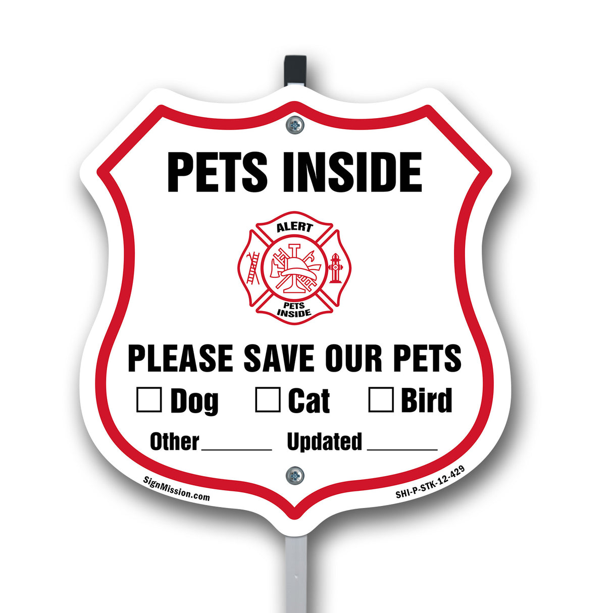 Pets Inside Shield Sign Alert Please Save Our Pets