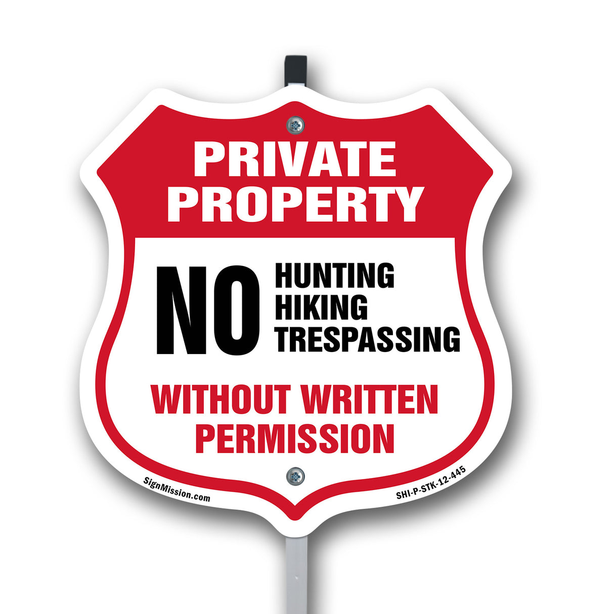 Private Property Shield Sign No Hunting Hiking Trespassing Without Written Permission