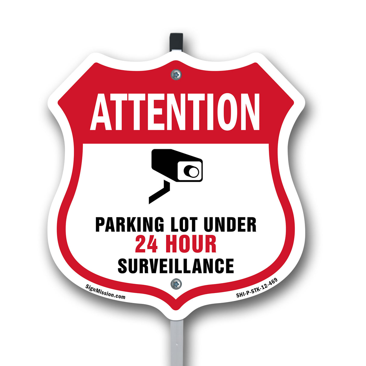 Video Surveillance Shield Sign Attention Parking Lot Under Video Surveillance