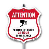 Video Surveillance Shield Sign Attention Parking Lot Under Video Surveillance