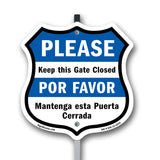 Keep Gate Closed Sign Bilingual English / Spanish