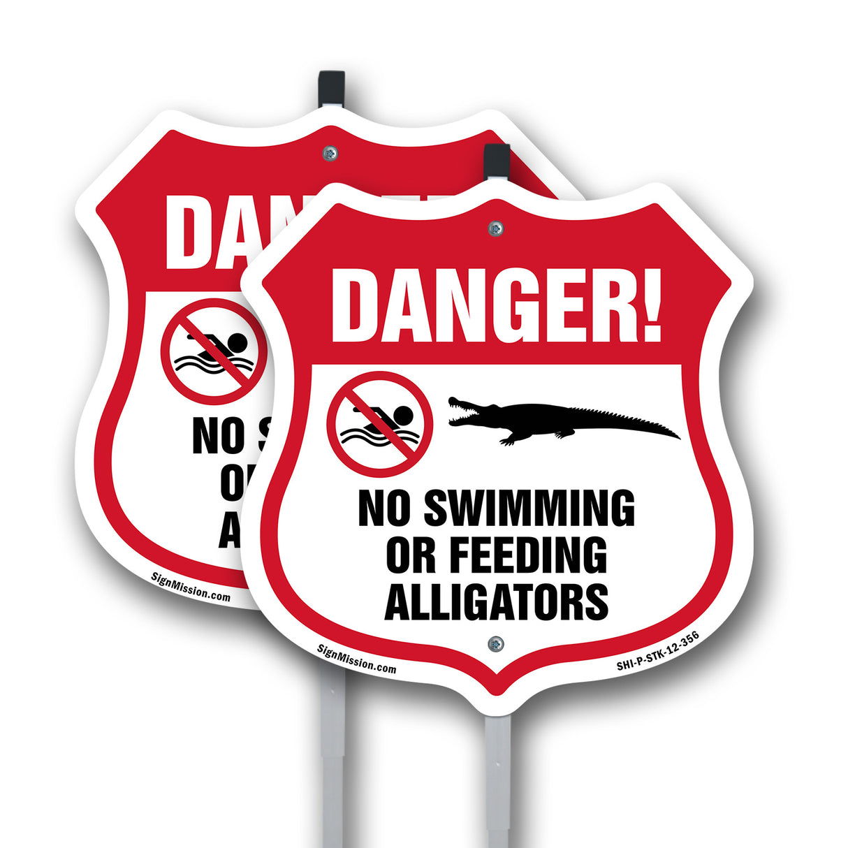 Alligator Warning Shield Sign Danger! No Swimming Or Feeding Alligators