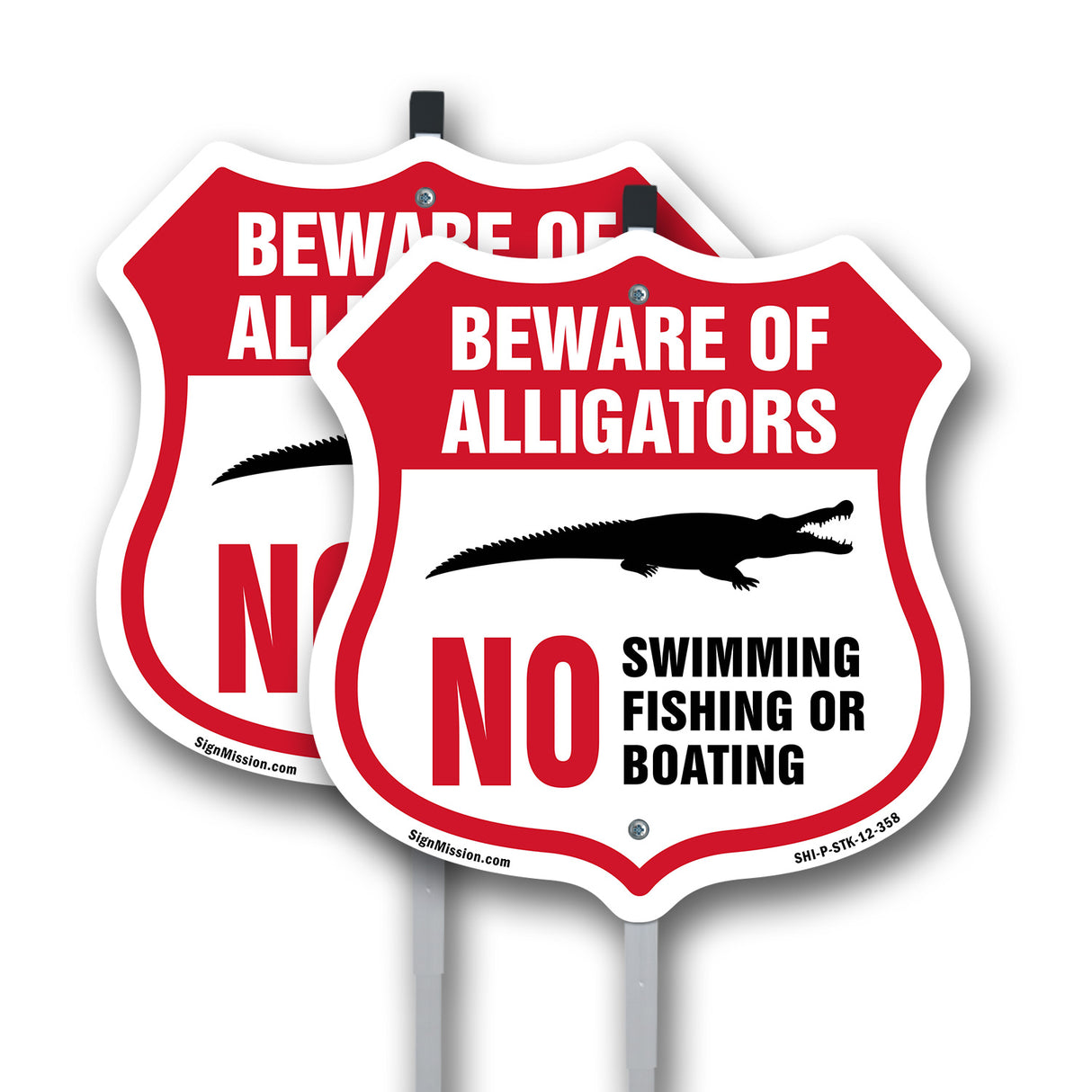 Alligator Warning Shield Sign Beware Of Alligators. No Swimming Fishing Or Boating