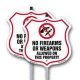 No Guns Shield Sign No Firearms Or Weapons Allowed On This Property