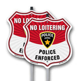 No Loitering Shield Sign Police Enforced. Police Department