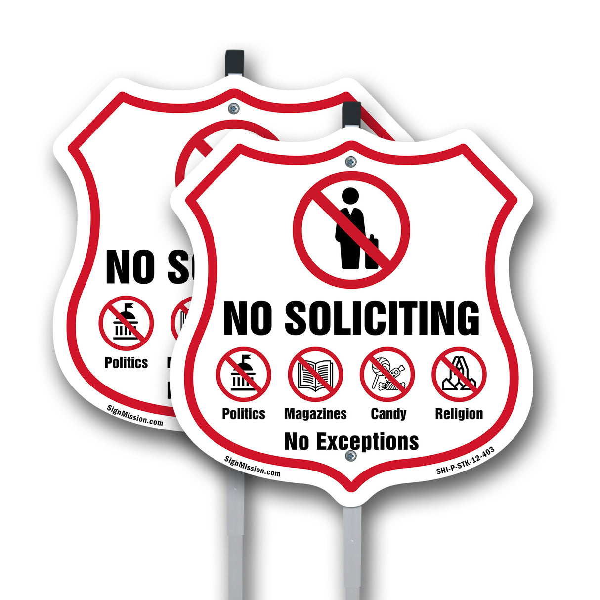 No Soliciting Shield Sign No Politics Magazines Candy Religion No Exceptions