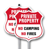 Private Property Shield Sign No Camping No Fires