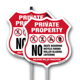 Private Property No Skateboarding Bicycle Riding Roller Blading Loitering. Violators Will Be Prosecuted