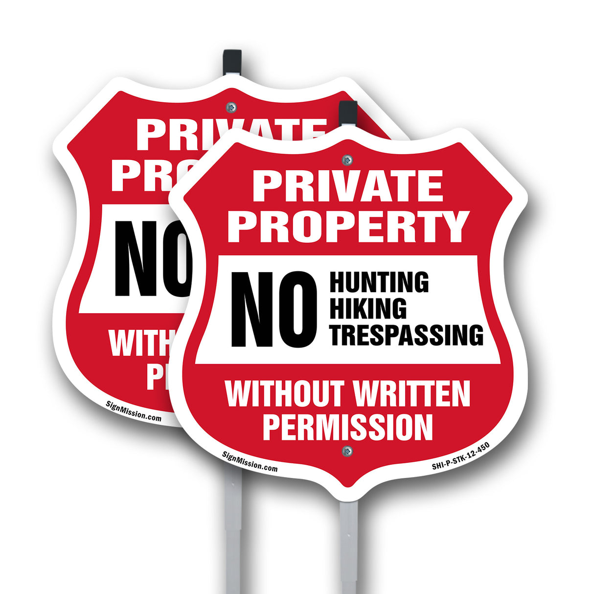 Private Property Shield Sign No Hunting Fishing Trespassing Without Written Permission