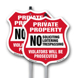 Private Property Shield Sign No Soliciting Loitering Trespassing. Violators Will Be Prosecuted
