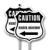 Caution Hidden Driveway Left