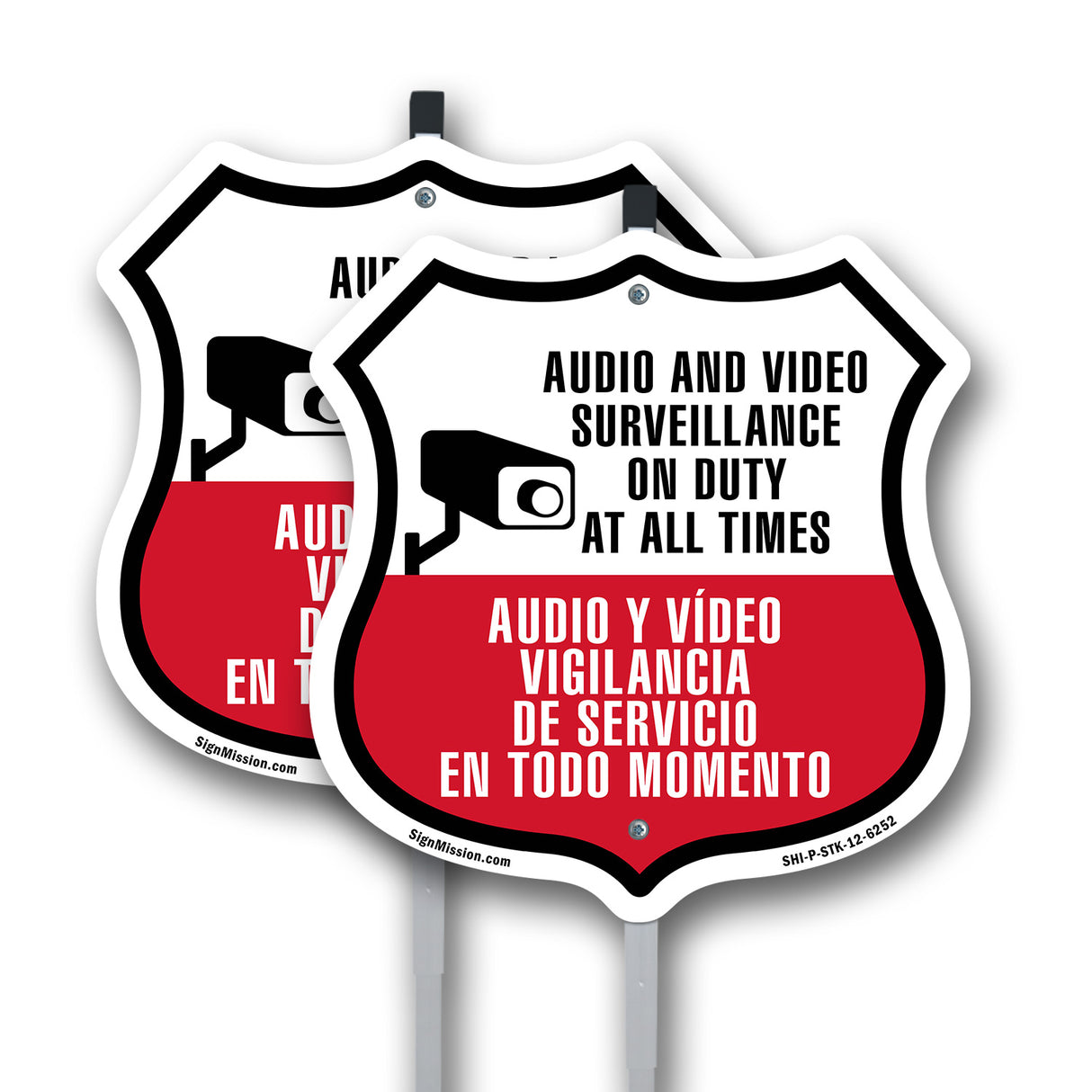 Audio & Video Surveillance On Duty At All Times Sign Bilingual English / Spanish