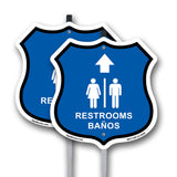 Restrooms Baños Up Arrow Bilingual English / Spanish