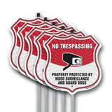 No Trespassing Shield Sign Property Protected By Video Surveillance And Guard Dogs