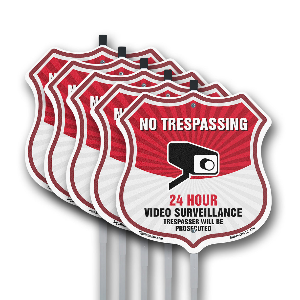 No Trespassing Shield Sign 24 Hour Video Surveillance Trespassers Will Be Prosecuted