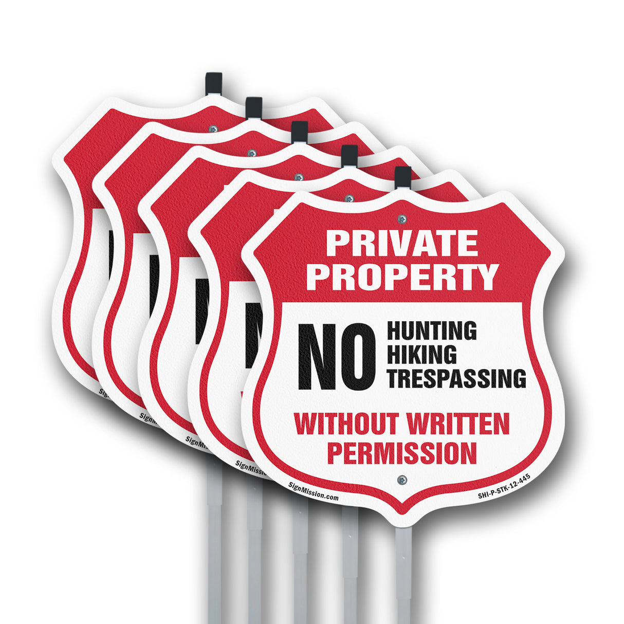 Private Property Shield Sign No Hunting Hiking Trespassing Without Written Permission