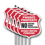 Private Property Shield Sign No Hunting Fishing Trespassing Without Written Permission