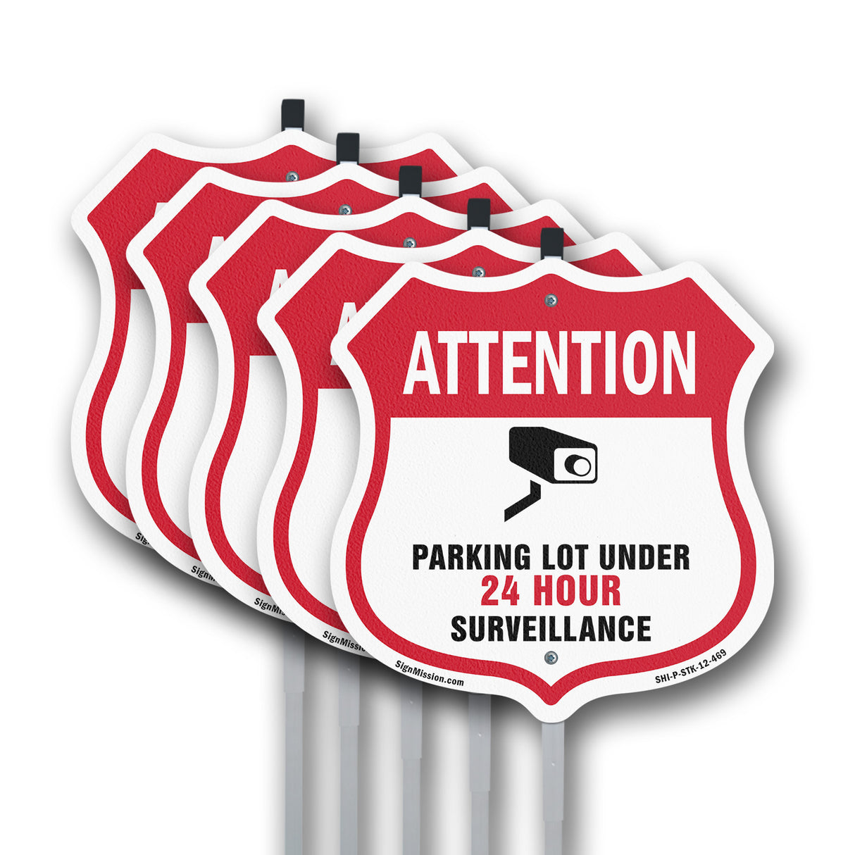 Video Surveillance Shield Sign Attention Parking Lot Under Video Surveillance