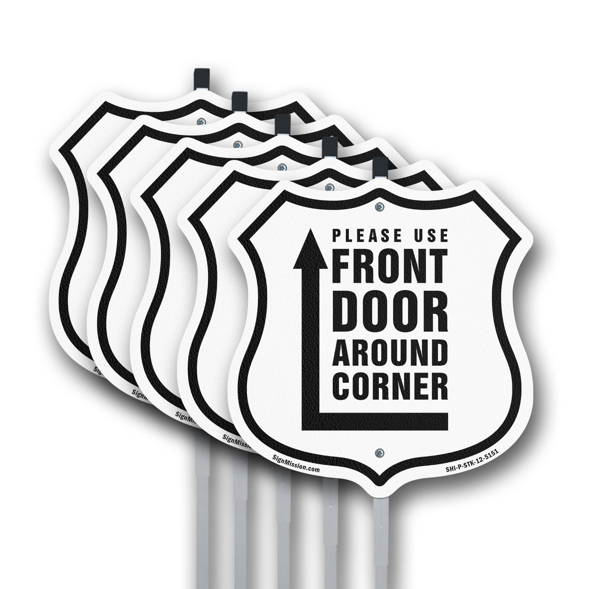 Please Use Front Door Around Corner Right Up Arrow