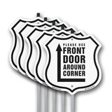 Please Use Front Door Around Corner Right Up Arrow