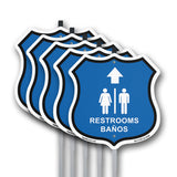 Restrooms Baños Up Arrow Bilingual English / Spanish