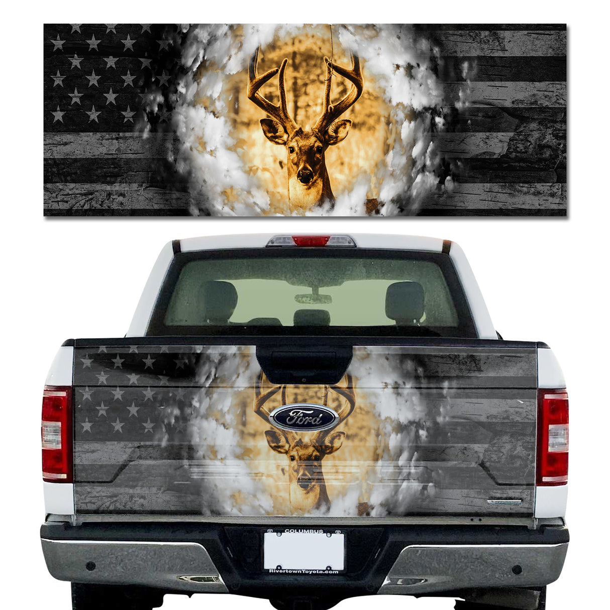 Deer Over Flag