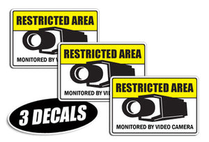 3 PACK - RESTRICTED AREA DECALS sticker decal video warning label door wall
