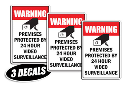 3 PACK - VIDEO SURVEILLANCE DECALS sticker decal video warning cctv camera