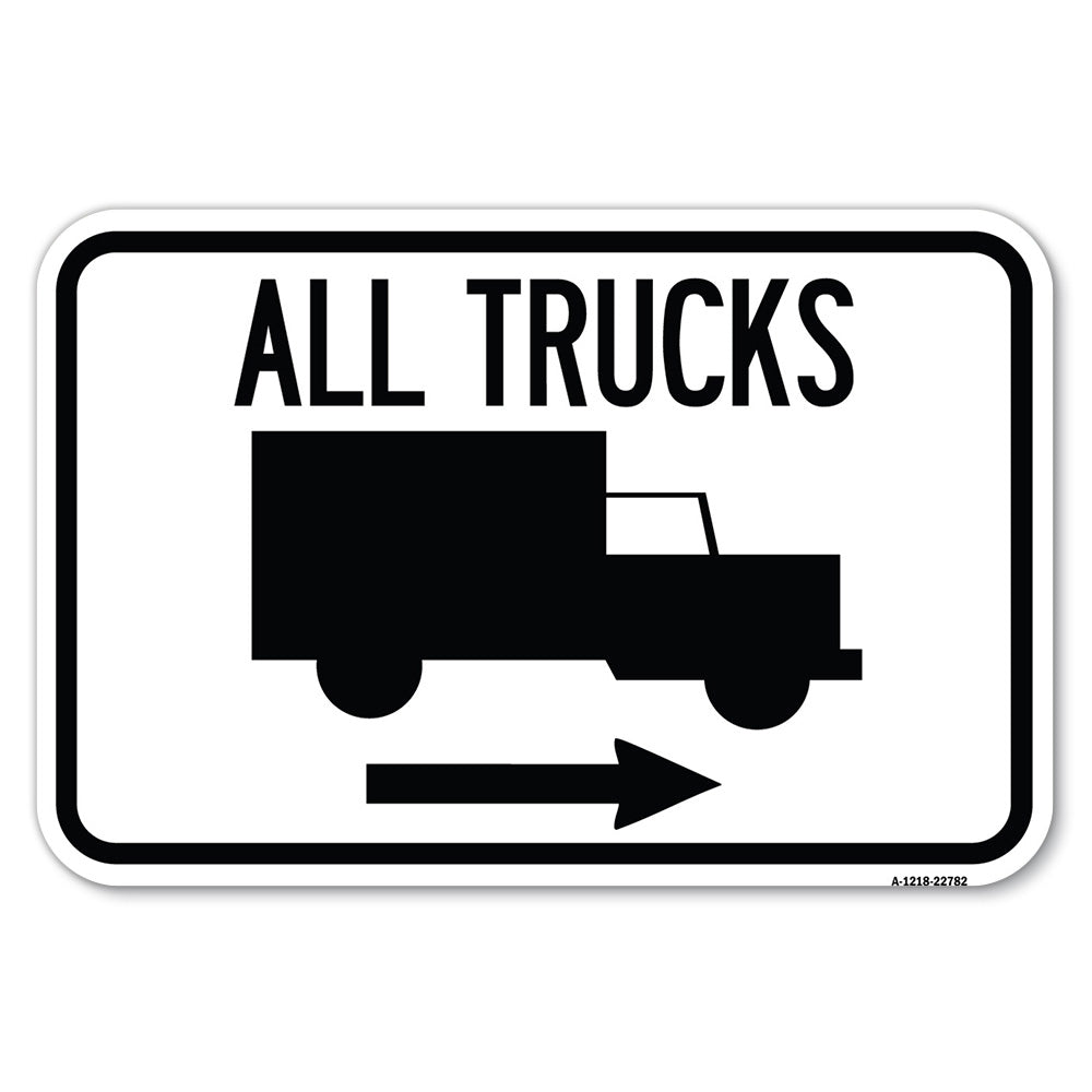 Trucks Sign All Trucks (With Truck Symbol & Right Arrow)