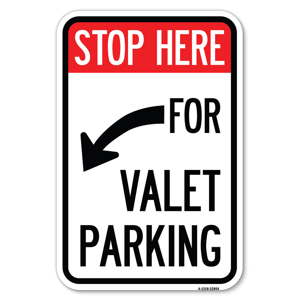 Stop Here for Valet Parking (Left Arrow)