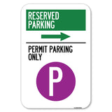 Reserved Parking - Permit Parking Only with Symbol and Right Arrow