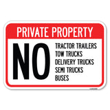 Private Property Sign Private Property No Tractor Trailers, Tow Trucks, Delivery Trucks, Semi Trucks, Buses