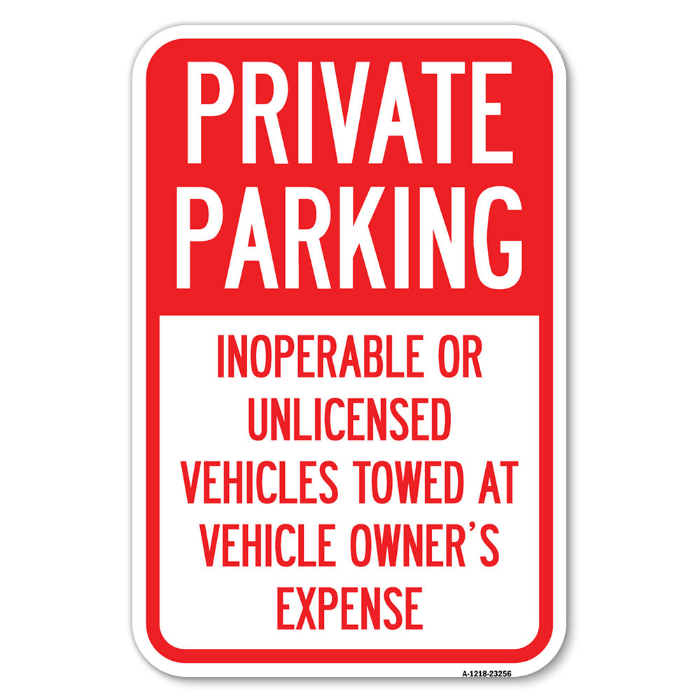 Private Parking, Inoperable or Unlicensed Vehicles Towed at Vehicle Owner's Expense