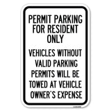 Parking Permit Sign Permit Parking for Residents Only Vehicles Without Valid Parking Permits Will Be Towed