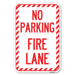 No Parking, Fire Lane with Striped Border