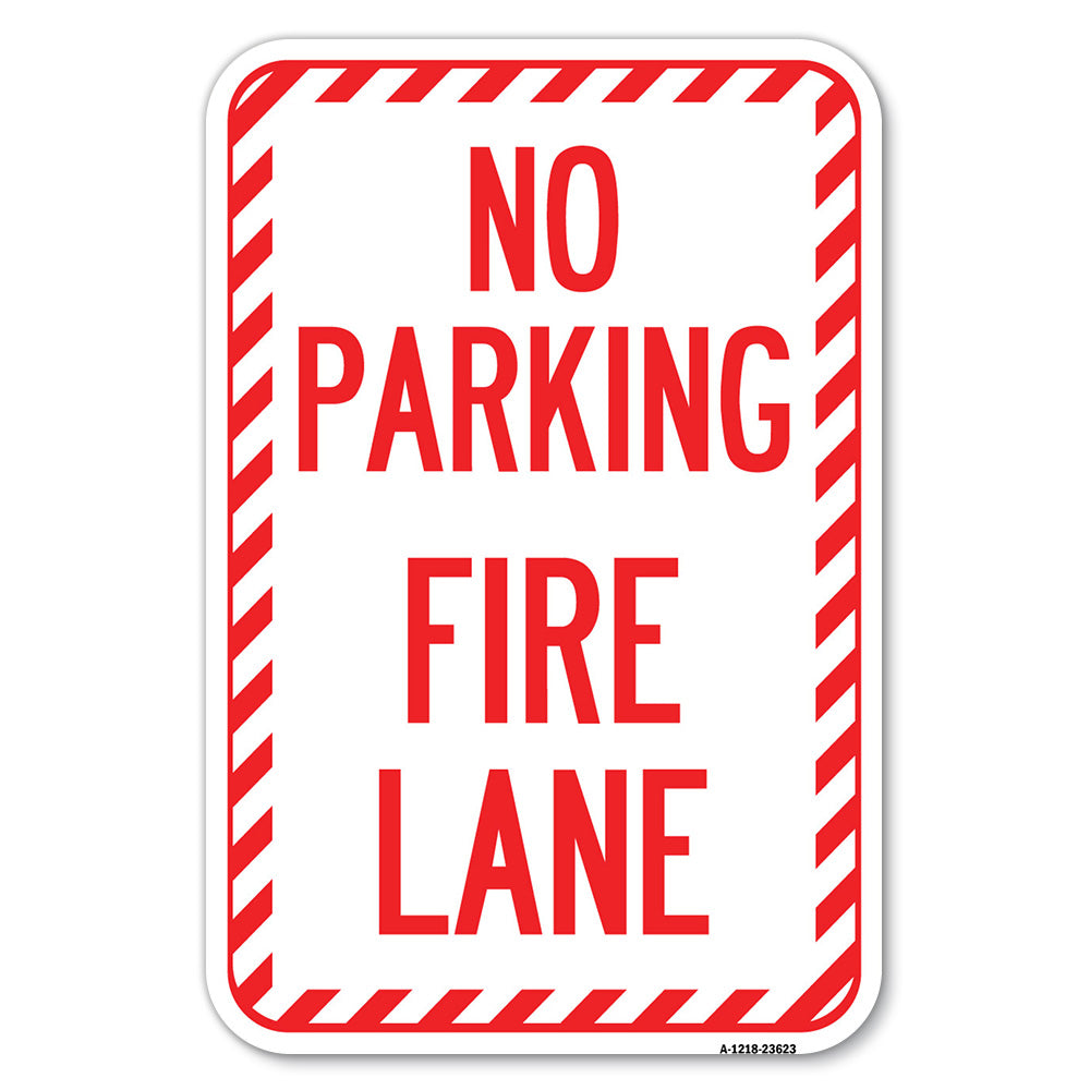 No Parking, Fire Lane with Striped Border