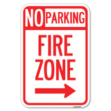 No Parking Sign Fire Zone with Right Arrow