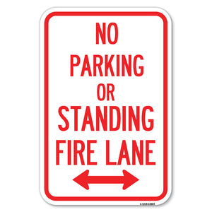 No Parking or Standing, Fire Lane (With Bidirectional Arrow)