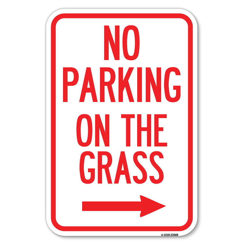 No Parking on the Grass with Right Arrow