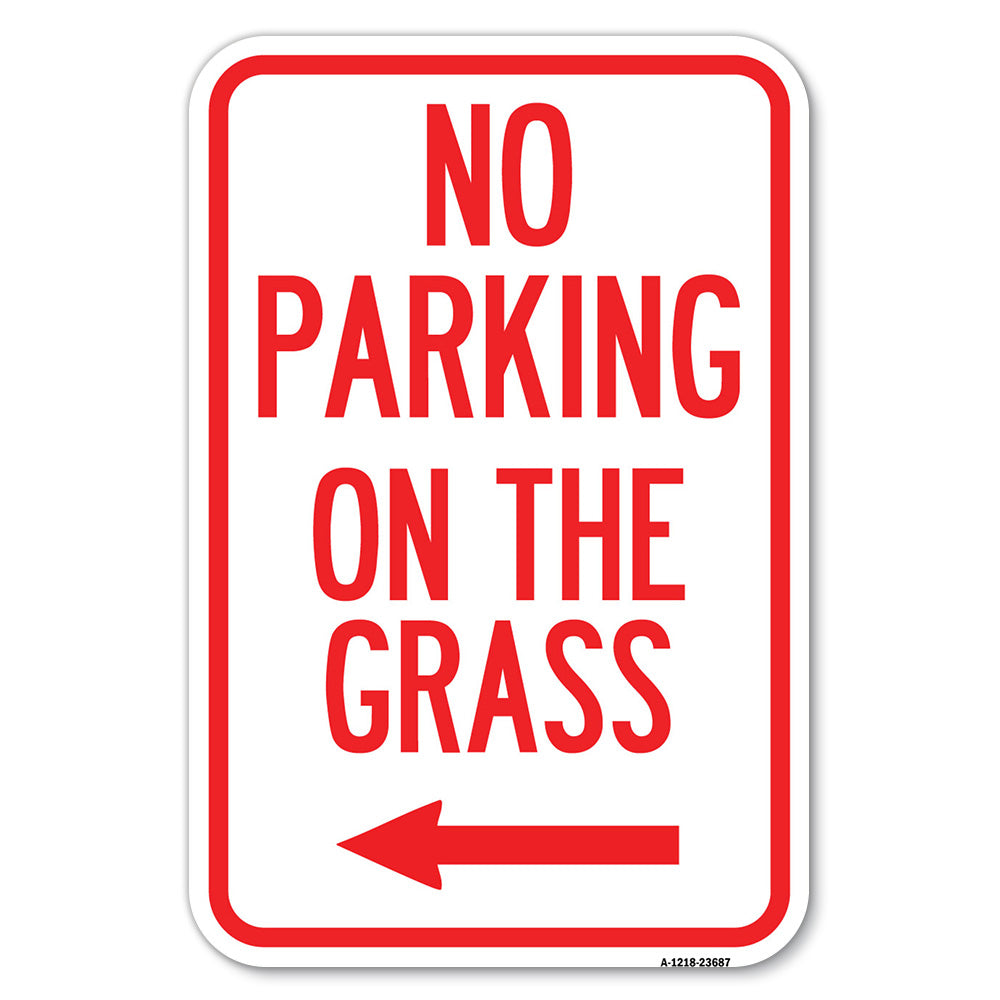 No Parking on the Grass with Left Arrow