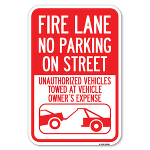 No Parking on Street Unauthorized Vehicles Towed at Vehicle Owner's Expense (With Car Tow Graphic)