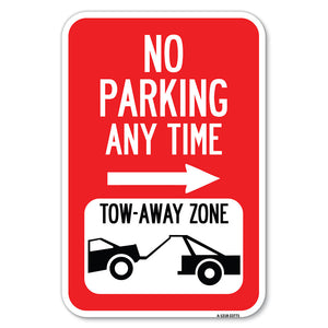 No Parking Anytime, Tow-Away Zone with Right Arrow