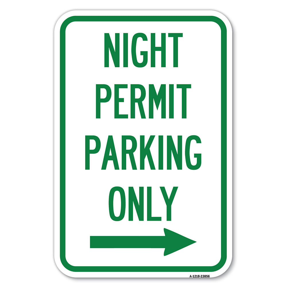 Night Permit Parking Only (With Right Arrow)