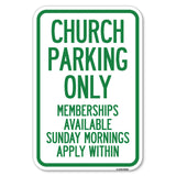 Church Parking Only, Memberships Available Sunday Mornings, Apply Within